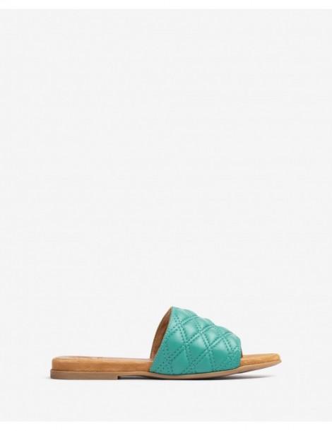 Mules plates en cuir matelassé à bout carré-Mules-Chaussure femme Maroc