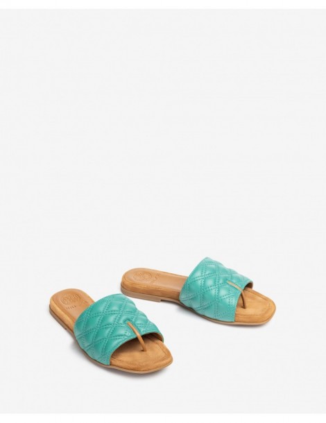 Mules plates en cuir matelassé à bout carré-Mules-Chaussure femme Maroc