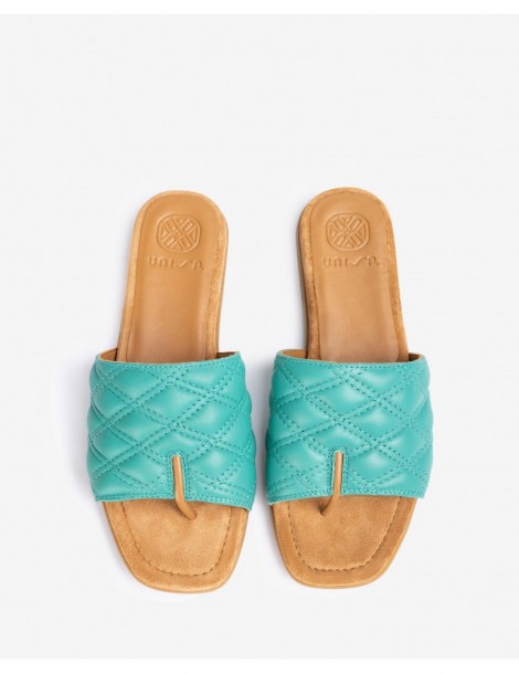 Mules plates en cuir matelassé à bout carré-Mules-Chaussure femme Maroc