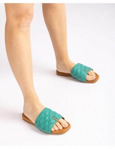 Mules plates en cuir matelassé à bout carré-Mules-Chaussure femme Maroc