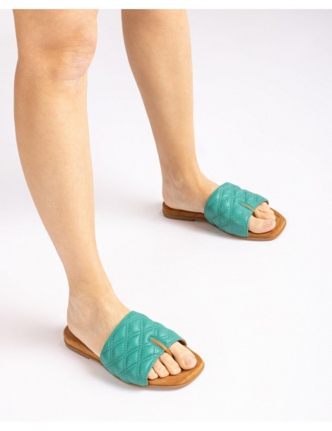 Mules plates en cuir matelassé à bout carré-Mules-Chaussure femme Maroc
