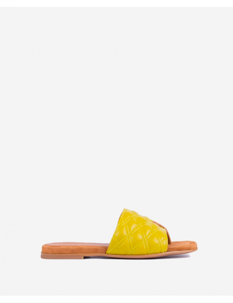 Mules plates en cuir matelassé à bout carré-Mules-Chaussure femme Maroc