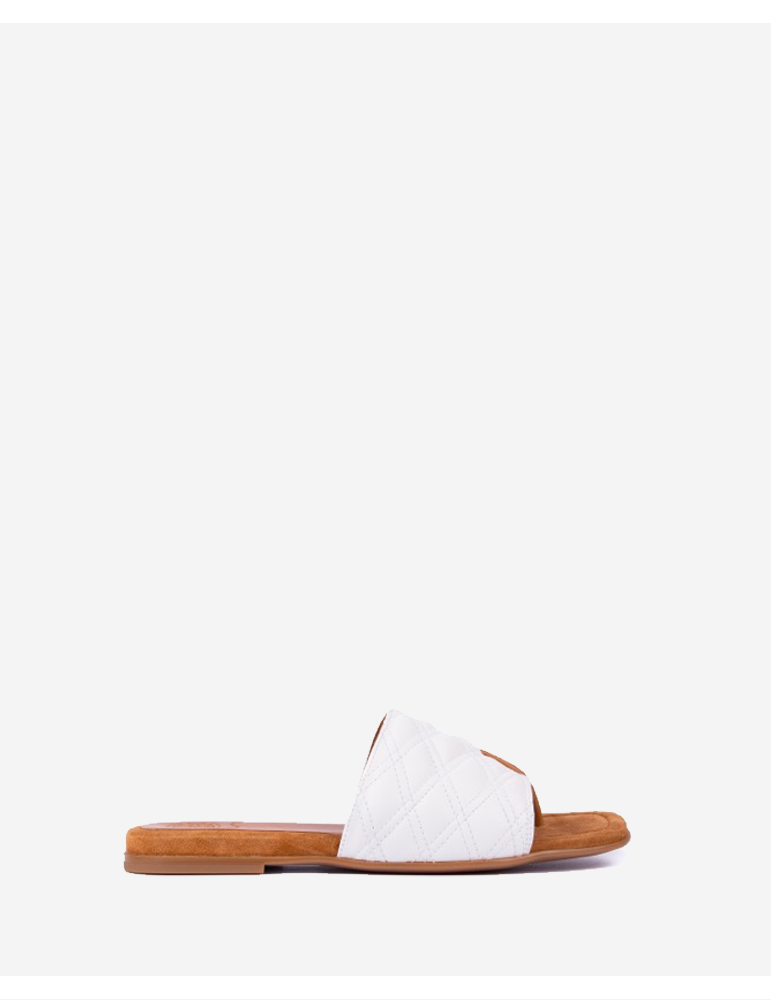 Mules plates en cuir matelassé à bout carré-Mules-Chaussure femme Maroc