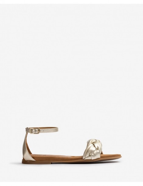 Sandales plates en cuir métallisé avec claque tressée-Soldes été-Chaussure femme Maroc