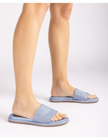 Mules plates avec bande large en tissu brillant-Mules-Chaussure femme Maroc