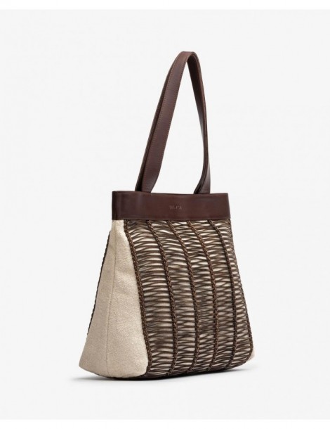 Grand sac en tissu et cuir-Soldes été-Chaussure femme Maroc
