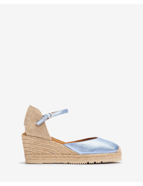 Espadrilles  en Cuir métallisé bleu-Espadrilles-Chaussure femme Maroc