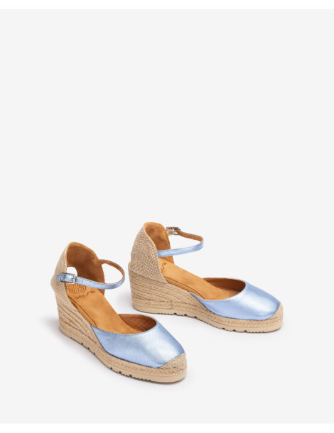 Espadrilles  en Cuir métallisé bleu-Espadrilles-Chaussure femme Maroc