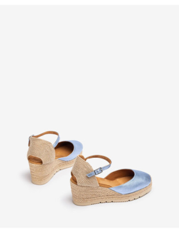 Espadrilles  en Cuir métallisé bleu-Espadrilles-Chaussure femme Maroc