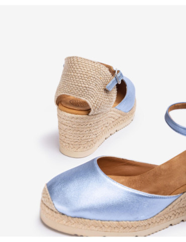 Espadrilles  en Cuir métallisé bleu-Espadrilles-Chaussure femme Maroc