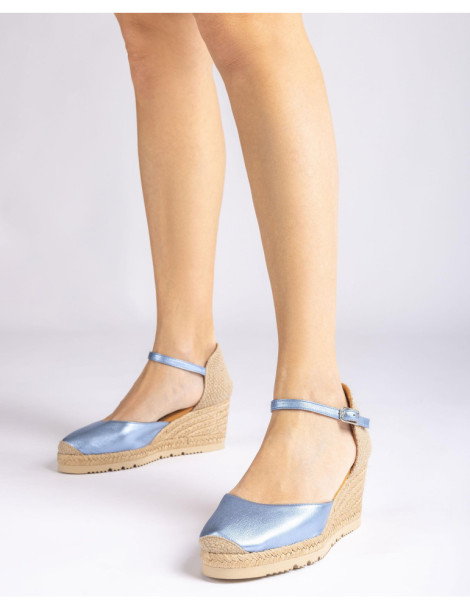 Espadrilles  en Cuir métallisé bleu-Espadrilles-Chaussure femme Maroc