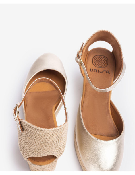 Espadrilles en cuir metallisé avec bride-Espadrilles-Chaussure femme Maroc