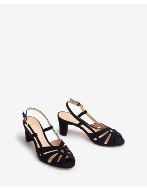 Sandales habillées à talon moyen Noire-Sandales-Chaussure femme Maroc