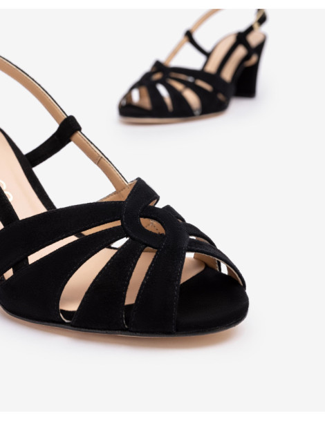 Sandales habillées à talon moyen Noire-Sandales-Chaussure femme Maroc