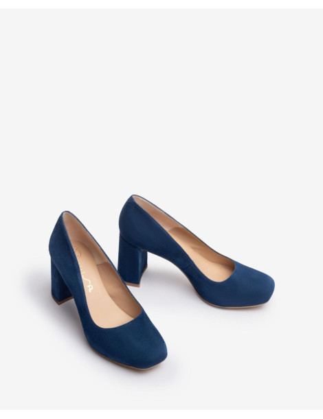 Escarpins en daim bleu à plateforme et bout carré-Chaussures Femme-Chaussure femme Maroc