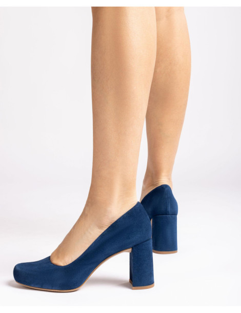 Escarpins en daim bleu à plateforme et bout carré-Chaussures Femme-Chaussure femme Maroc