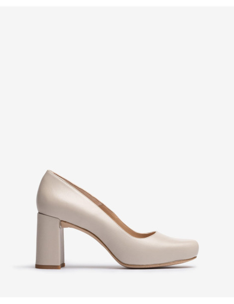 Escarpins à plateforme et bout carré en cuir ecru-Soldes été-Chaussure femme Maroc