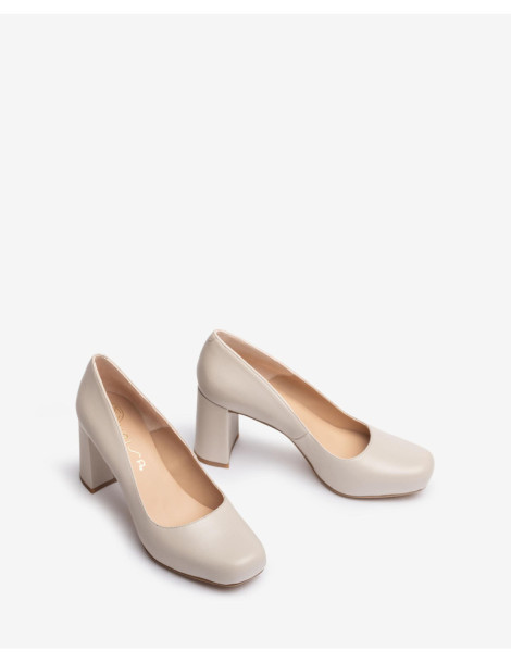Escarpins à plateforme et bout carré en cuir ecru-Soldes été-Chaussure femme Maroc