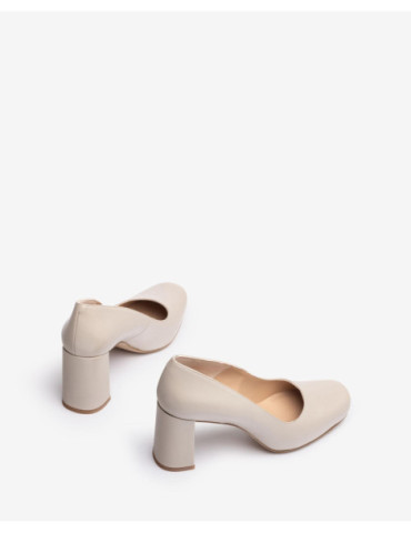 Escarpins à plateforme et bout carré en cuir ecru-Soldes été-Chaussure femme Maroc
