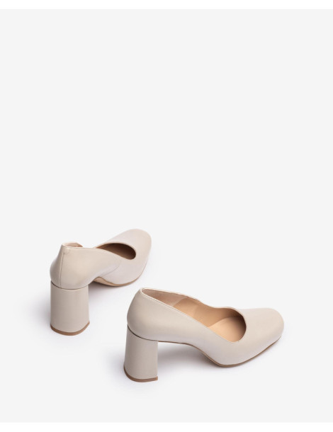 Escarpins à plateforme et bout carré en cuir ecru-Soldes été-Chaussure femme Maroc