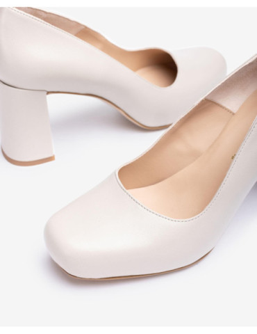 Escarpins à plateforme et bout carré en cuir ecru-Soldes été-Chaussure femme Maroc