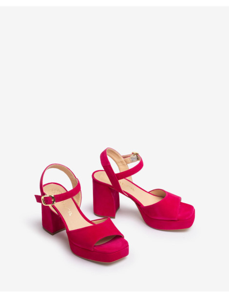 Sandales en daim à talon large Rose-Soldes été-Chaussure femme Maroc