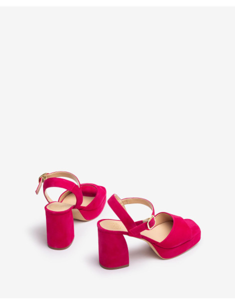 Sandales en daim à talon large Rose-Soldes été-Chaussure femme Maroc