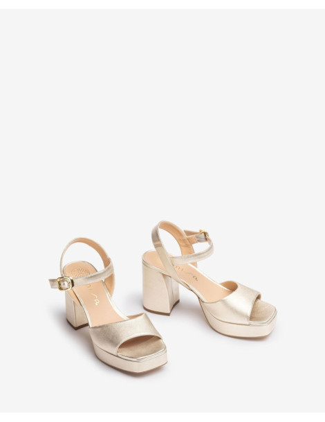 Sandales en cuir métallisé à talon large-Collection été-Chaussure femme Maroc