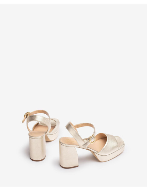 Sandales en cuir métallisé à talon large-Collection été-Chaussure femme Maroc
