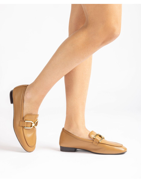 Mocassins a bout carré Dark Camel-Mocassins-Chaussure femme Maroc