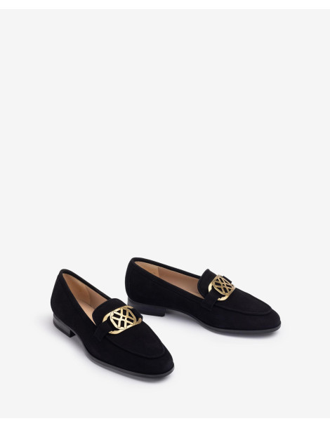 Mocassins en daim noir avec boucle-Mocassins-Chaussure femme Maroc