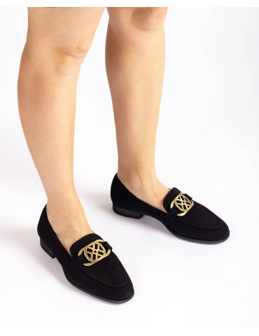 Mocassins en daim noir avec boucle-Mocassins-Chaussure femme Maroc