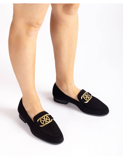 Mocassins en daim noir avec boucle-Mocassins-Chaussure femme Maroc