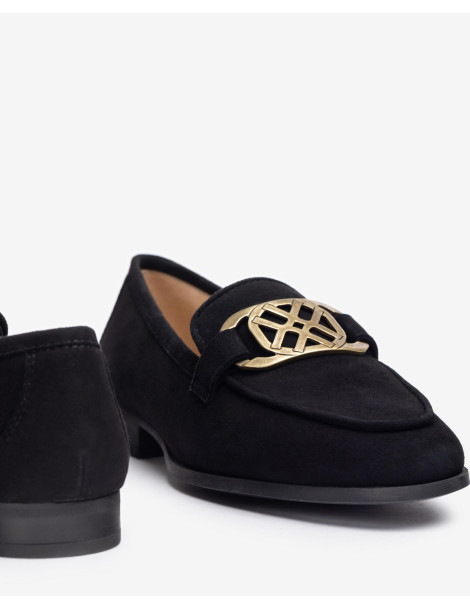 Mocassins en daim noir avec boucle-Mocassins-Chaussure femme Maroc