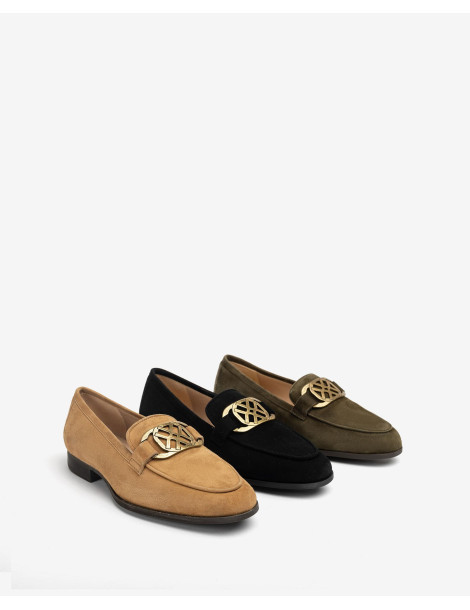 Mocassins en daim noir avec boucle-Mocassins-Chaussure femme Maroc