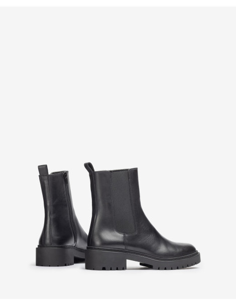 Bottines en cuir noir avec élastique et fermeture eclair sur les cotés-Bottes et bottines-Chaussure femme Maroc