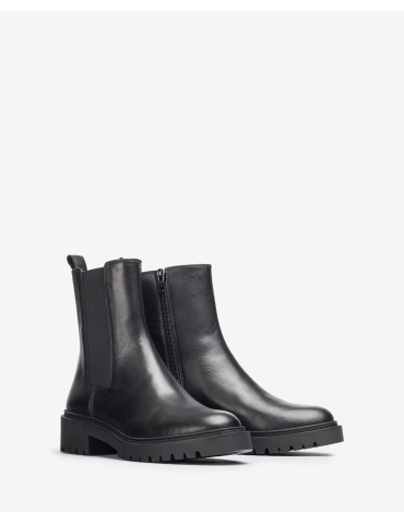 Bottines en cuir noir avec élastique et fermeture eclair sur les cotés-Bottes et bottines-Chaussure femme Maroc