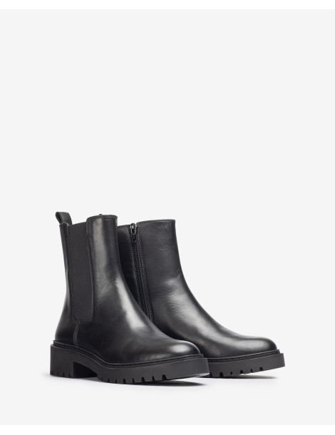 Bottines en cuir noir avec élastique et fermeture eclair sur les cotés-Bottes et bottines-Chaussure femme Maroc