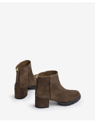 Bottines en cuir à talon carré avec fermeture eclair arrière-SOLDES-Chaussure femme Maroc