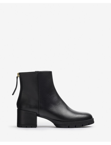 Bottines en cuir noir avec fermeture éclair arrière-Bottes et bottines-Chaussure femme Maroc