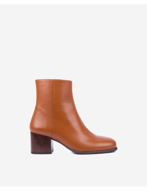 Bottines à talon moyen large en cuir marron-Bottes et bottines-Chaussure femme Maroc