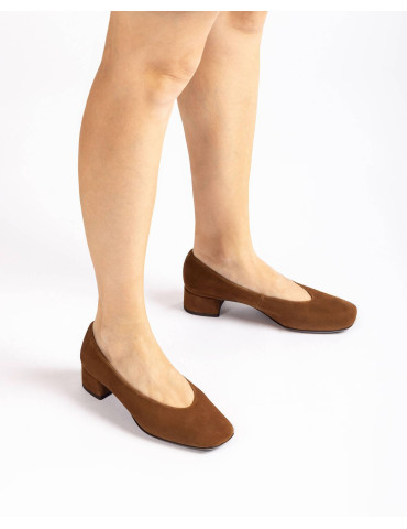 Escarpins en daim marron à bout carré-Escarpins-Chaussure femme Maroc