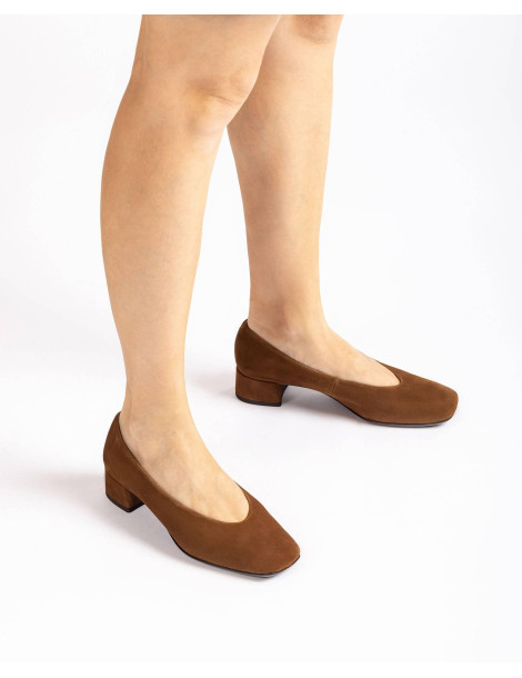 Escarpins en daim marron à bout carré-Escarpins-Chaussure femme Maroc