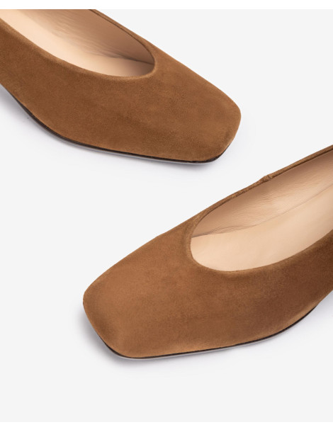 Escarpins en daim marron à bout carré-Escarpins-Chaussure femme Maroc