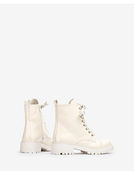 Bottines à lacets avec semelle track en cuir blanc-Bottes et bottines-Chaussure femme Maroc