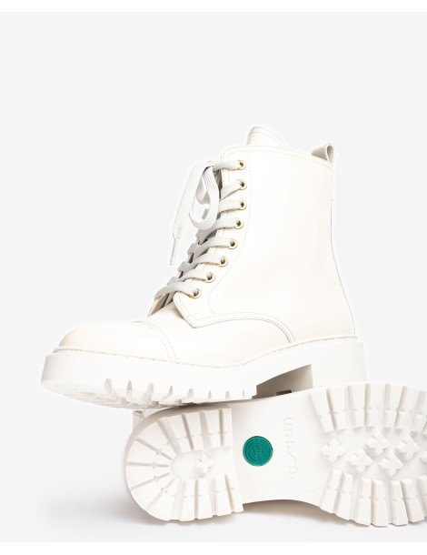 Bottines à lacets avec semelle track en cuir blanc-Bottes et bottines-Chaussure femme Maroc