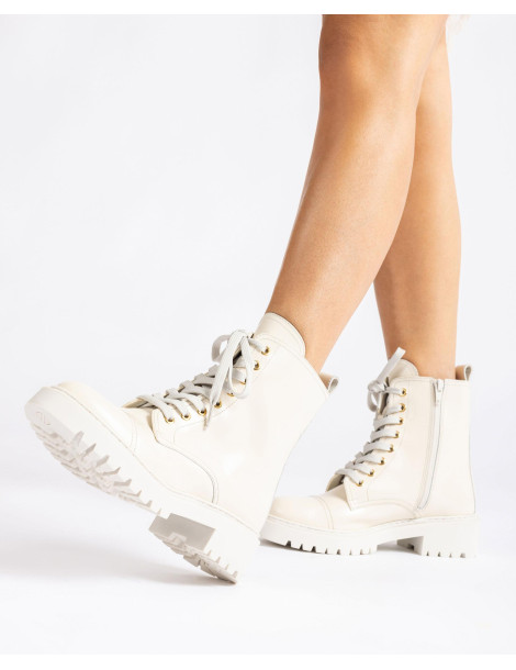 Bottines à lacets avec semelle track en cuir blanc-Bottes et bottines-Chaussure femme Maroc