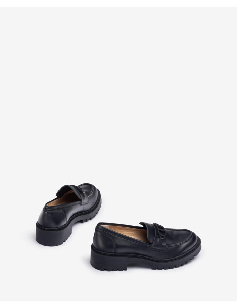 Mocassins avec logo en caoutchouc en cuir noir-Mocassins-Chaussure femme Maroc