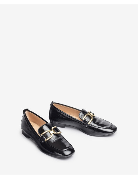 Mocassins à bout carré en cuir vernis noir-Mocassins-Chaussure femme Maroc
