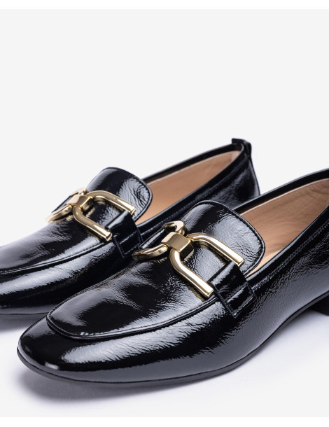 Mocassins à bout carré en cuir vernis noir-Mocassins-Chaussure femme Maroc